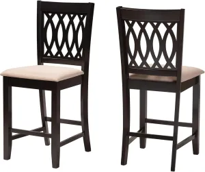 Baxton Studio Florencia Counter Stools, Set of 2, Beige/Espresso Brown