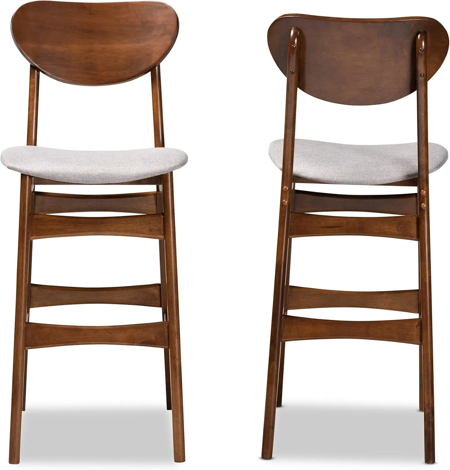 Baxton Studio Katya Mid-Century Modern Grey Fabric Upholstered and Walnut Brown Finished Wood 2-Piece Bar Stool Set