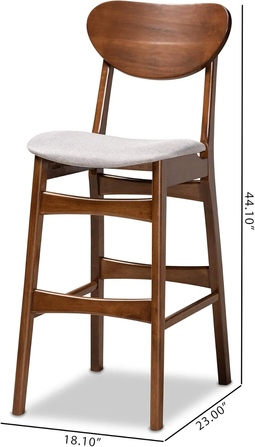 Baxton Studio Katya Mid-Century Modern Grey Fabric Upholstered and Walnut Brown Finished Wood 2-Piece Bar Stool Set