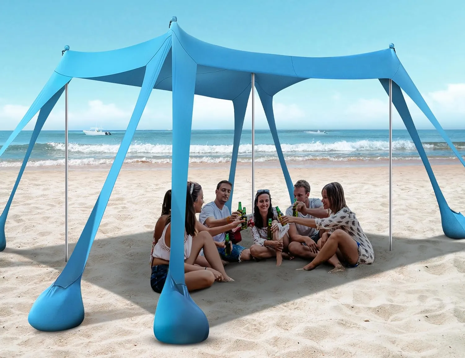 Beach Tent, Beach Canopy UPF50  UV Protection, 10x10ft Beach Shade Sun Shelter with 8 Sandbags, Sand Shovels, Ground Pegs, Stability Poles for Camping, Fishing, Picnics, Backyard Fun, Sky Blue