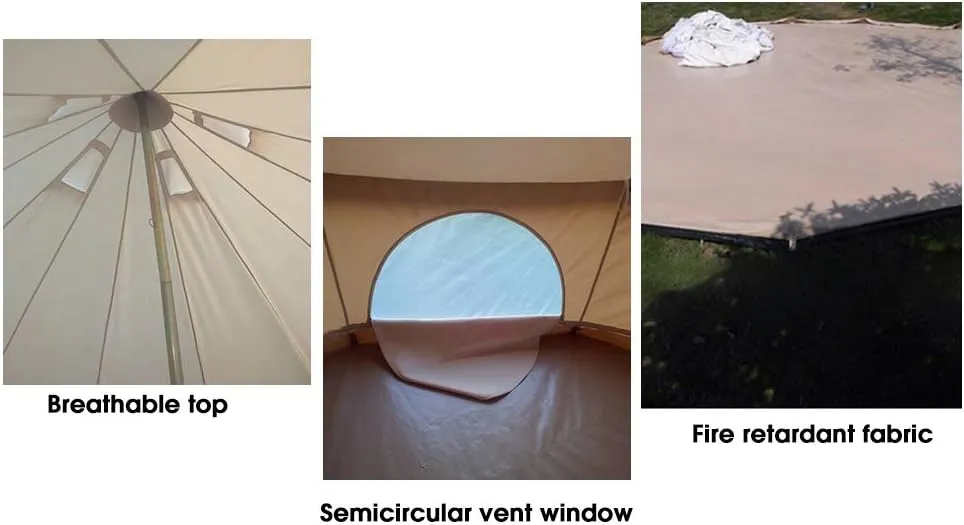 Bell Tent Glamping, Portable Folding Outdoor 4-Season Family Camping Canvas Round Bell Large Tent with Meshed Door and,with Stove Hole for Family Outdoor Camping Hi (Beige 5M) (Beige 5M)
