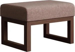 BELLEZE 19 Inch Wide Ottoman Foot Rest, Rectangle Foot Stools with Solid Wood Base and Linen Padded Seat, Stable Footstool for Living Room, Bedroom - Brown