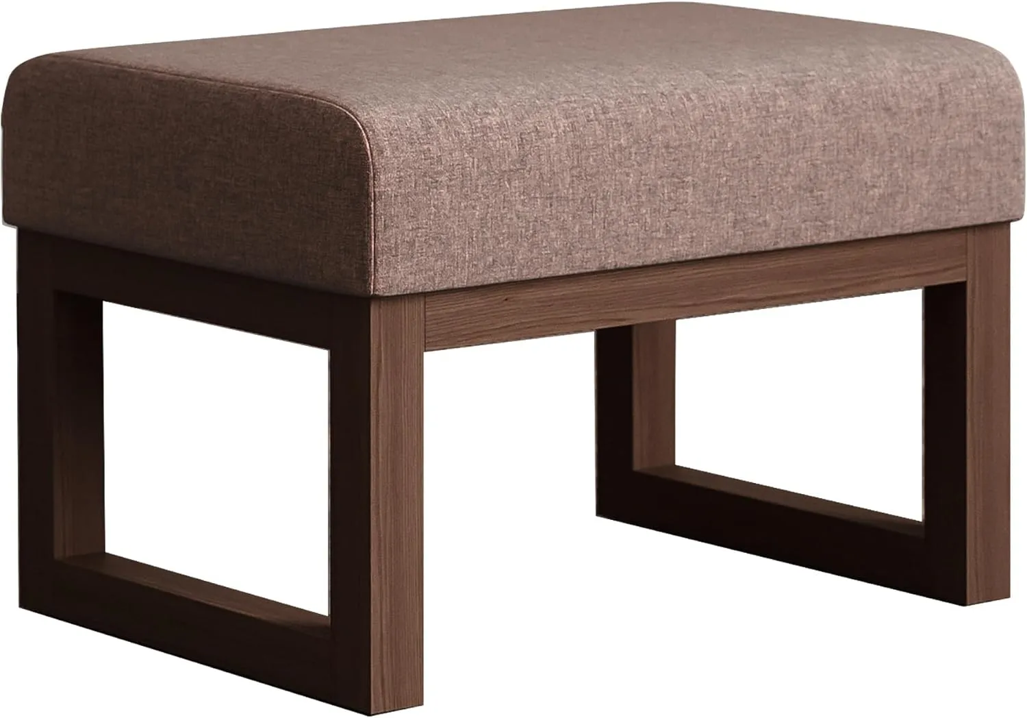 BELLEZE 19 Inch Wide Ottoman Foot Rest, Rectangle Foot Stools with Solid Wood Base and Linen Padded Seat, Stable Footstool for Living Room, Bedroom - Brown