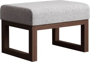 BELLEZE 19 Inch Wide Ottoman Foot Rest, Rectangle Foot Stools with Solid Wood Base and Linen Padded Seat, Stable Footstool for Living Room, Bedroom - Grey