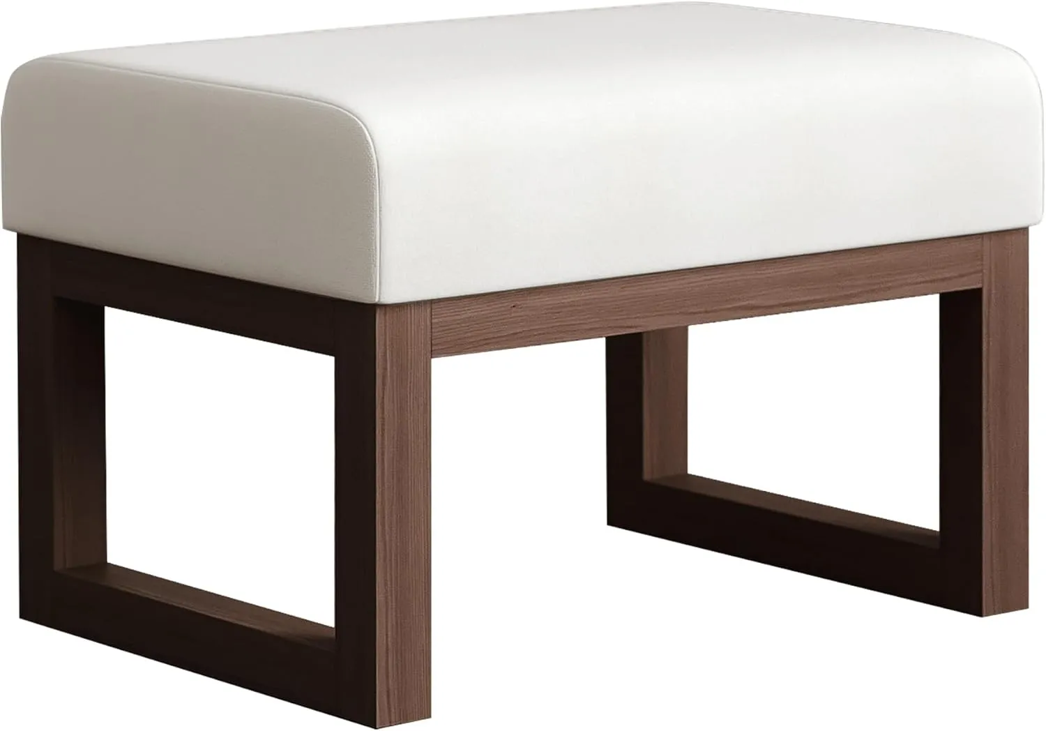 BELLEZE 19 Inch Wide Ottoman Foot Rest, Rectangle Foot Stools with Solid Wood Base and Linen Padded Seat, Stable Footstool for Living Room, Bedroom - White