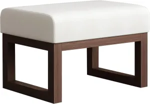 BELLEZE 19 Inch Wide Ottoman Foot Rest, Rectangle Foot Stools with Solid Wood Base and Linen Padded Seat, Stable Footstool for Living Room, Bedroom - White