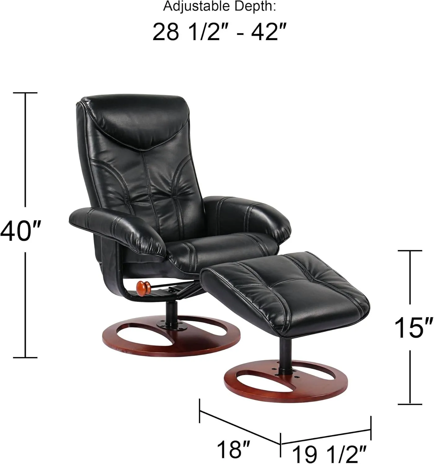 BenchMaster Newport Black Swivel Recliner and Slanted Ottoman