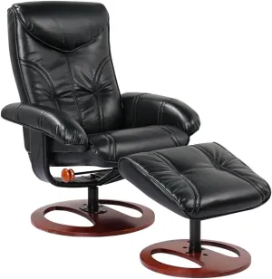BenchMaster Newport Black Swivel Recliner and Slanted Ottoman