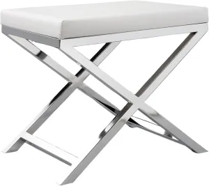 Benjara BM304677 18 in. Sumi Faux Leather Padded Seat Stool with Crossed Chrome Legs White