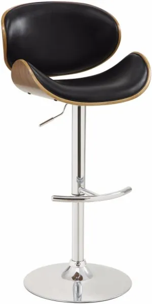 Benzara Mid Century Small Back Adjustable Bar Height Stool, Black and Brown, One Size,