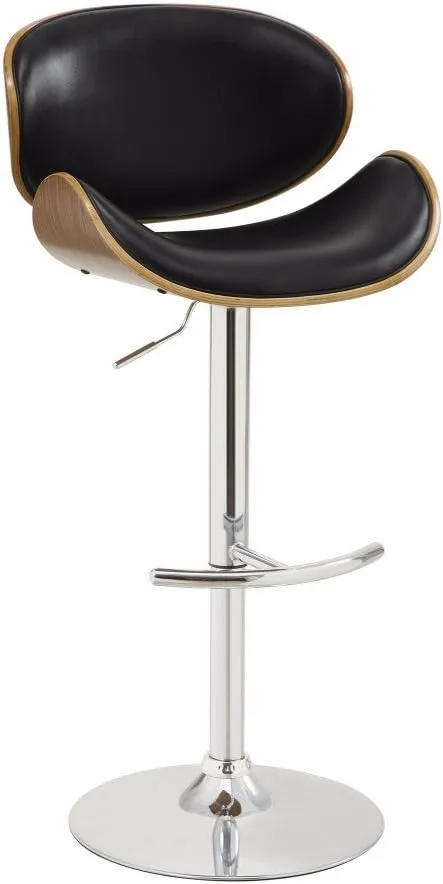 Benzara Mid Century Small Back Adjustable Bar Height Stool, Black and Brown, One Size,