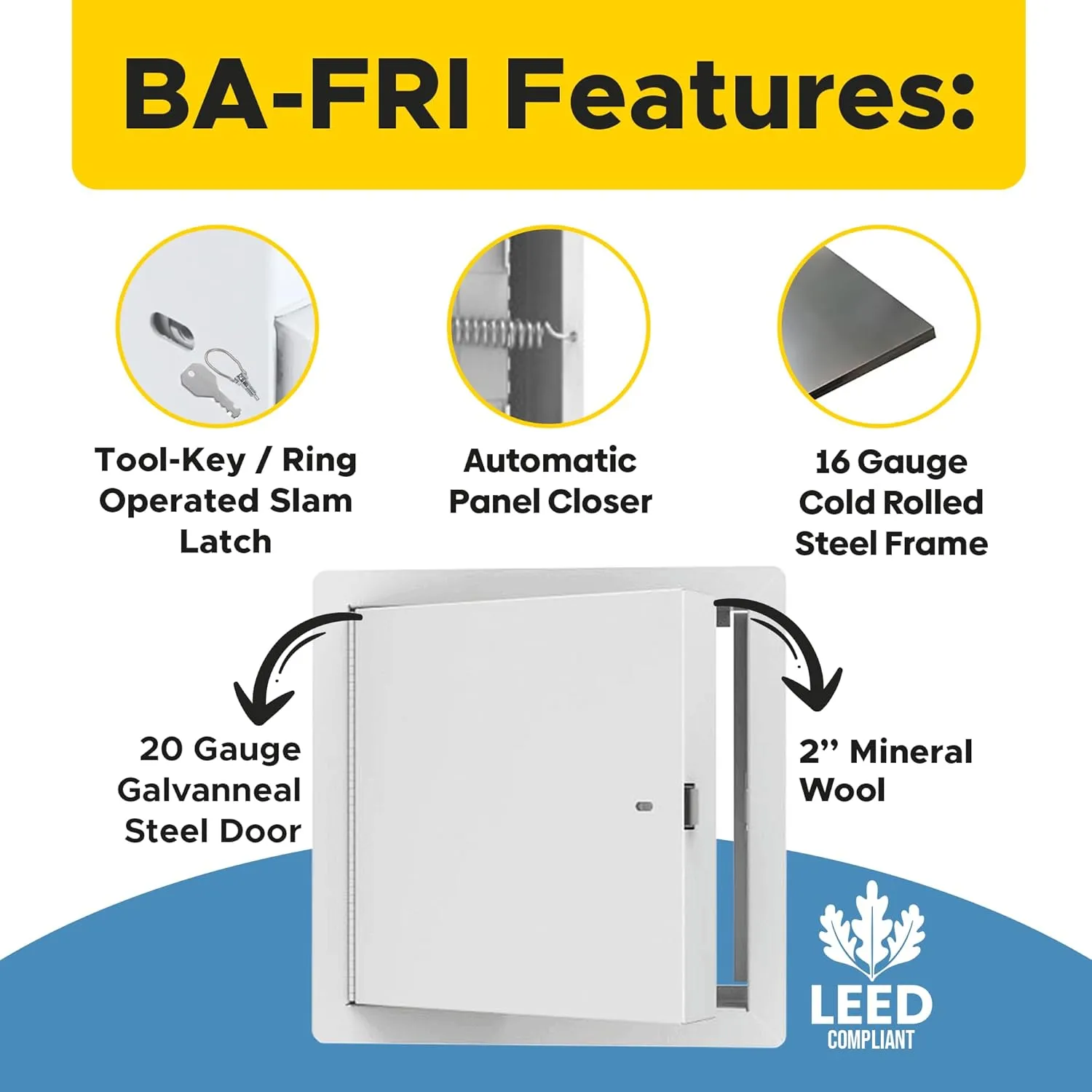 Best 12" x 12" Insulated Fire Rated Metal Access Door with Flange, LEED Compliant 20-Gauge Galvanneal Steel Wall Access Panel, 2" Mineral Wool Insulated Access Door for Ceilings/Walls, White, BA-FRI
