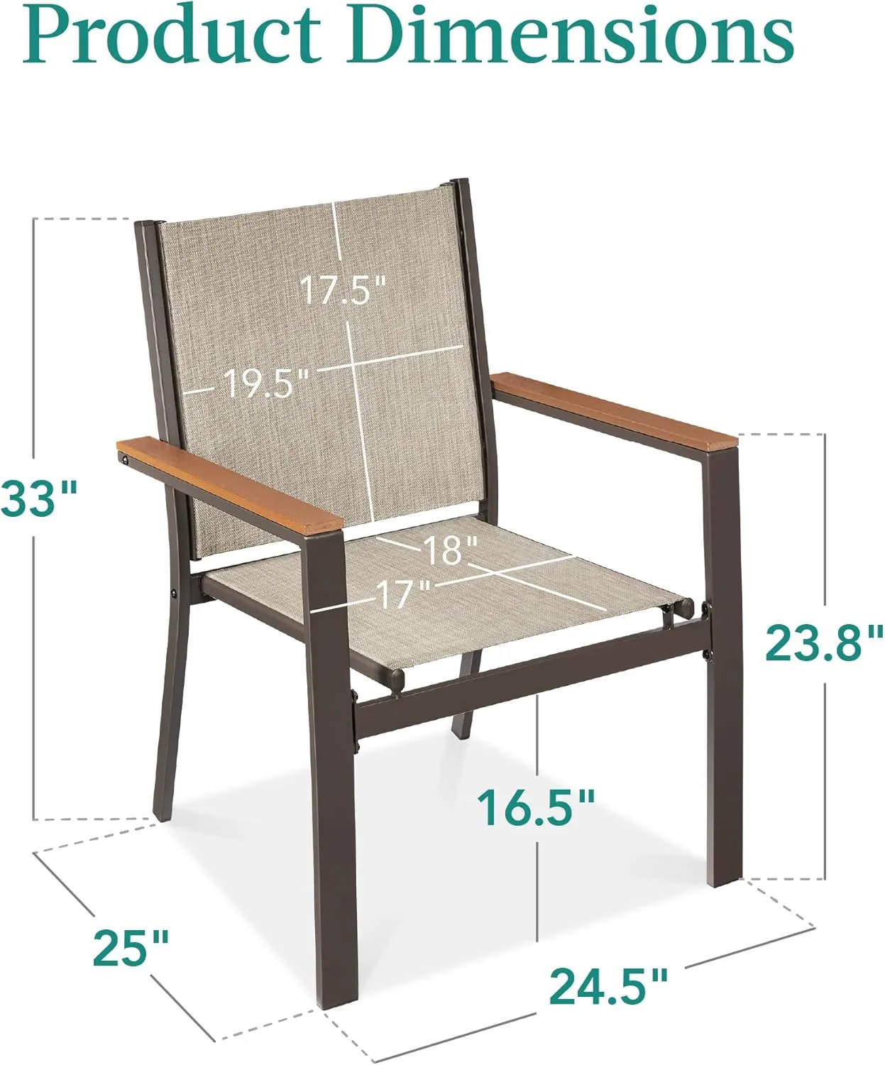 Best Choice Products Set of 2 Stackable Outdoor Textilene Chairs, All-Weather Conversation Dining Accent Furniture w/Armrests - Brown/Brown