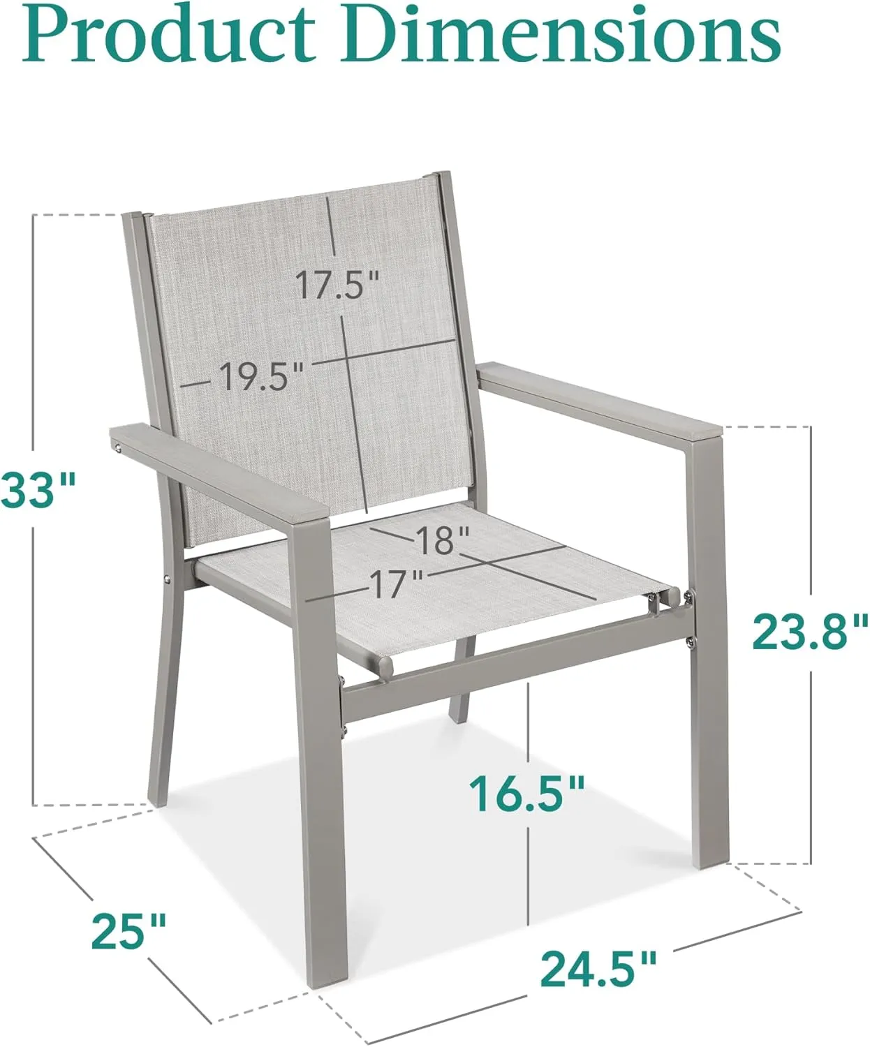 Best Choice Products Set of 2 Stackable Outdoor Textilene Chairs, All-Weather Conversation Dining Accent Furniture w/Armrests - Gray/Gray