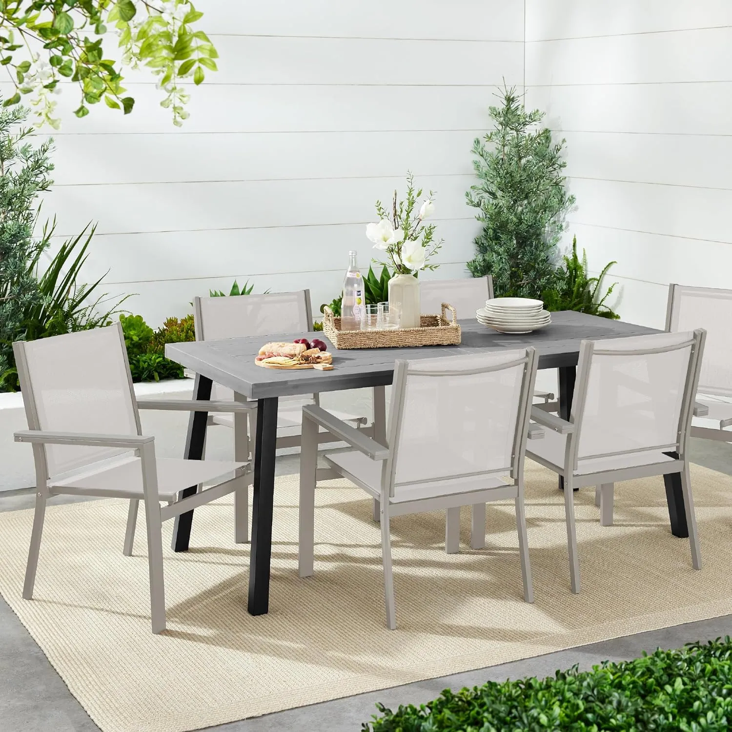 Best Choice Products Set of 2 Stackable Outdoor Textilene Chairs, All-Weather Conversation Dining Accent Furniture w/Armrests - Gray/Gray