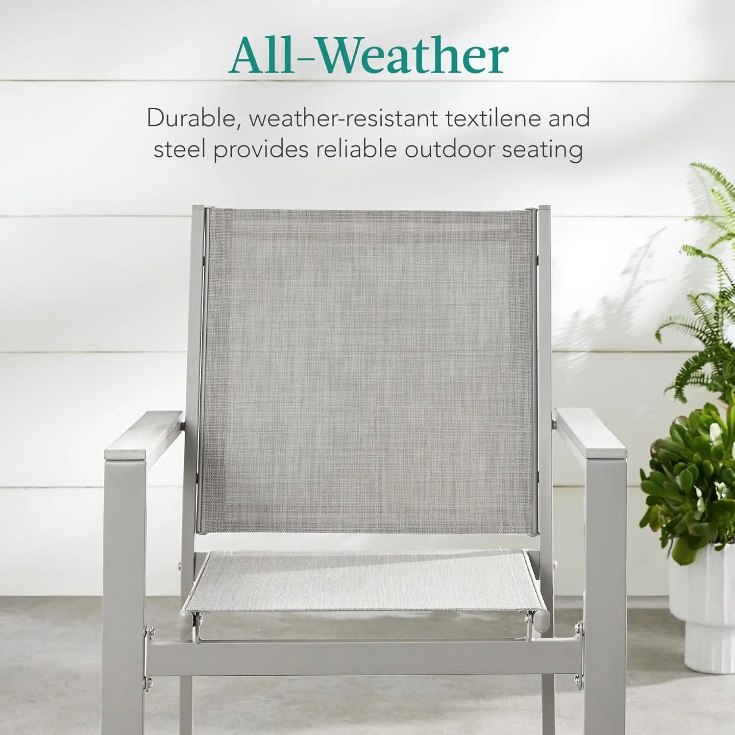 Best Choice Products Set of 2 Stackable Outdoor Textilene Chairs, All-Weather Conversation Dining Accent Furniture w/Armrests - Gray/Gray