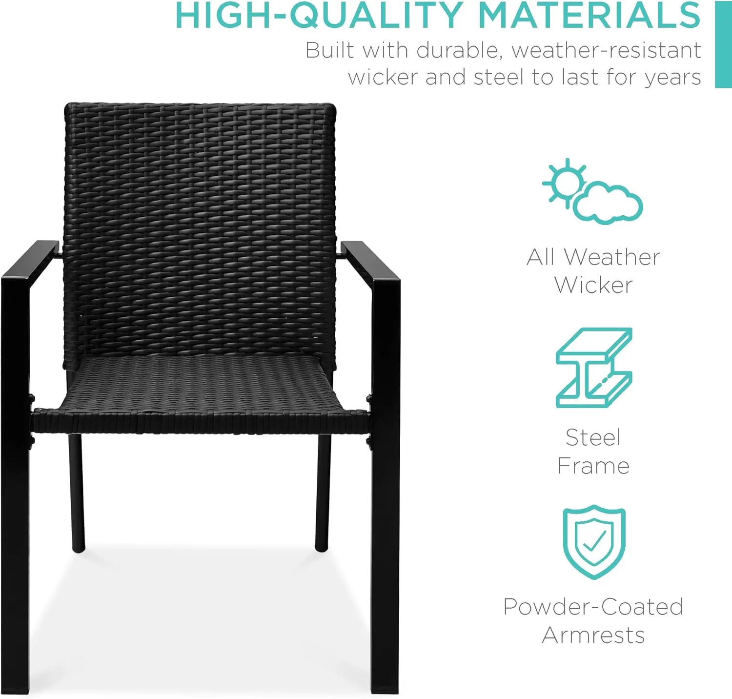 Best Choice Products Set of 2 Stackable Outdoor Wicker Dining Chairs All-Weather Firepit Armchair w/Armrests, Steel Frame for Patio, Deck, Garden, Yard - Black