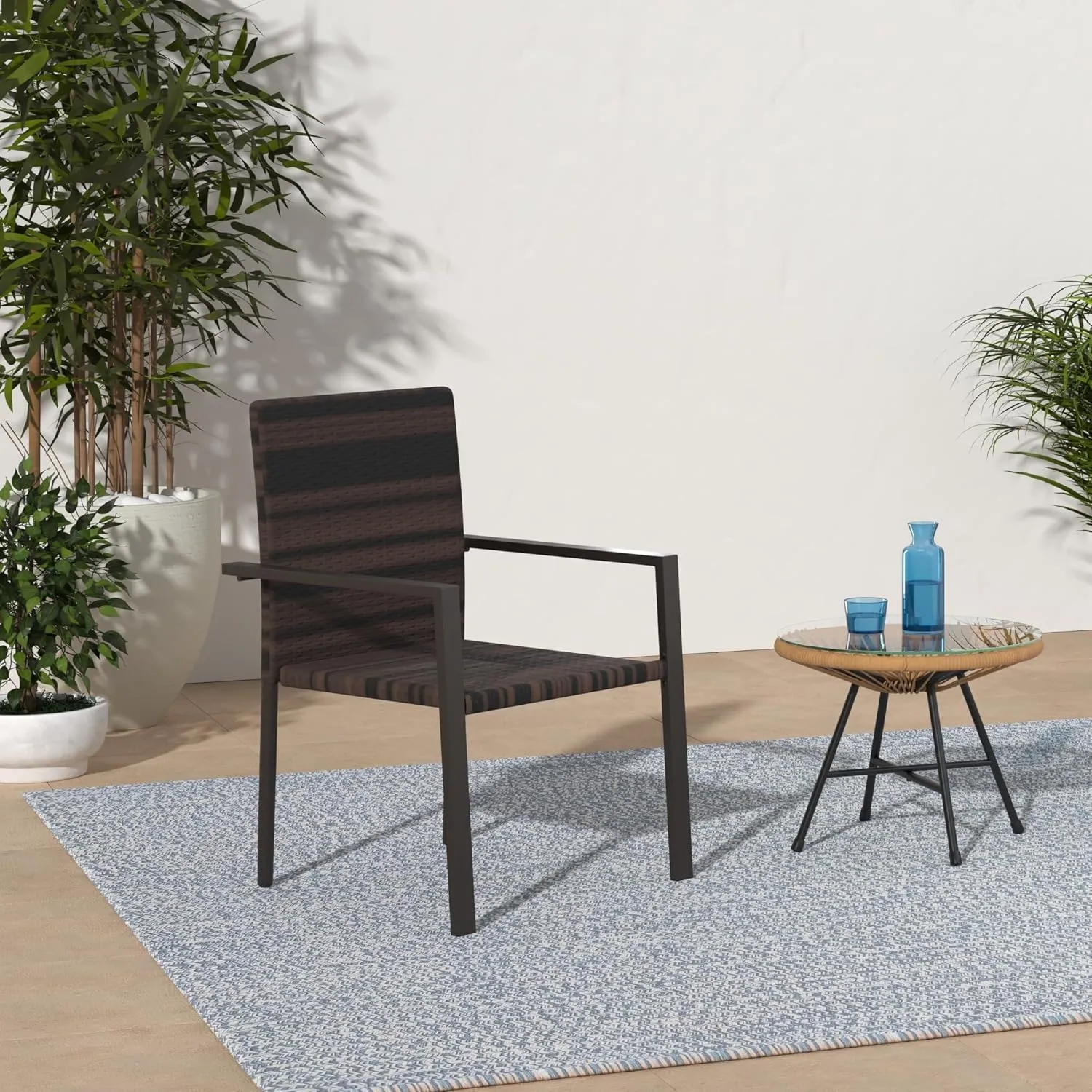 Best Choice Products Set of 2 Stackable Outdoor Wicker Dining Chairs All-Weather Firepit Armchair w/Armrests, Steel Frame for Patio, Deck, Garden, Yard - Brown