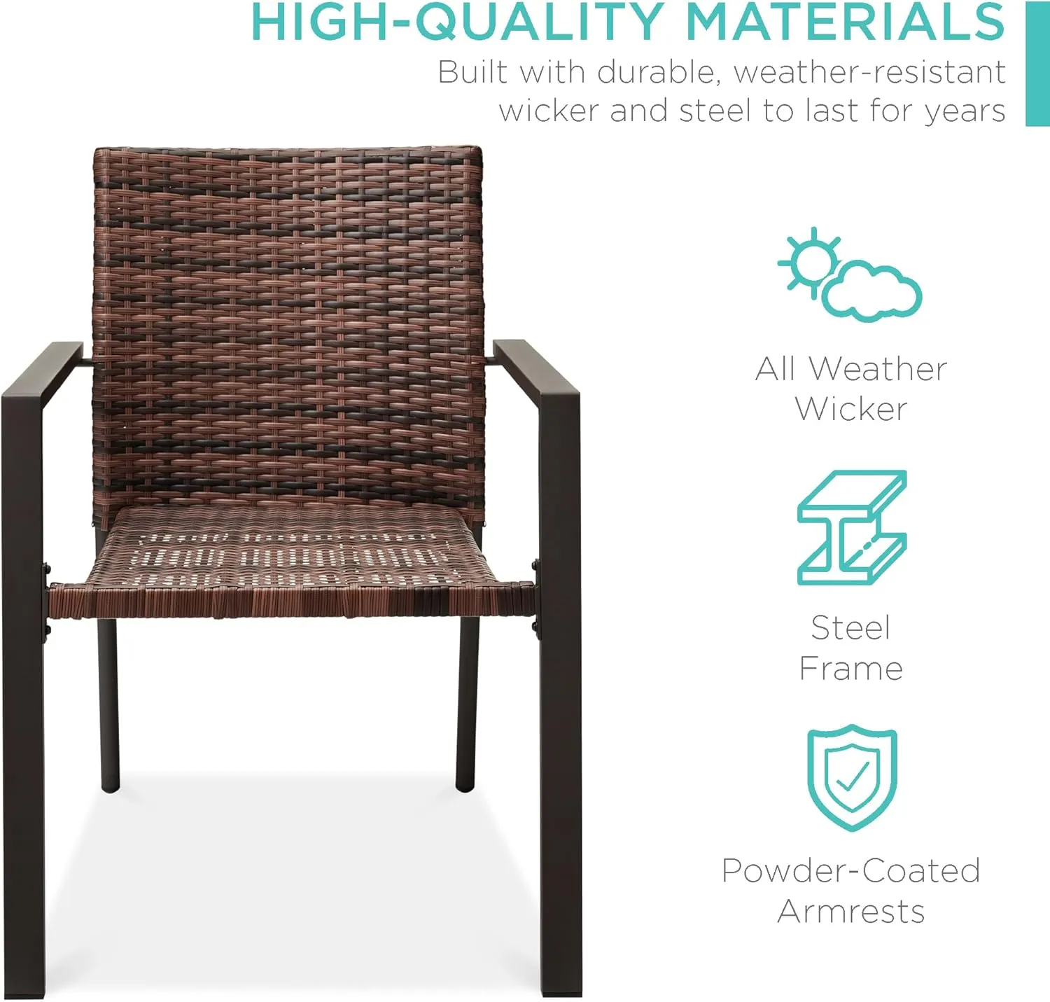 Best Choice Products Set of 2 Stackable Outdoor Wicker Dining Chairs All-Weather Firepit Armchair w/Armrests, Steel Frame for Patio, Deck, Garden, Yard - Light Brown