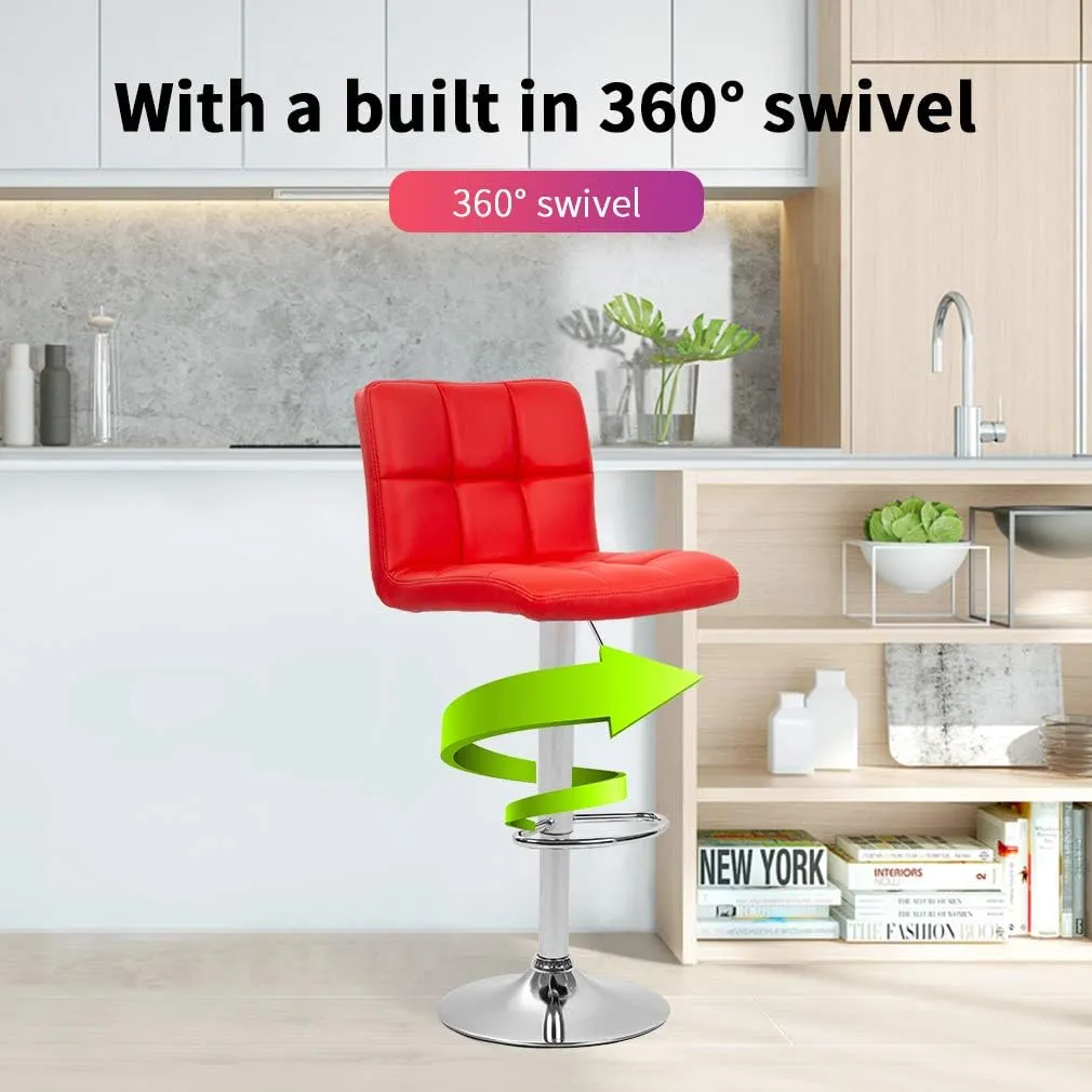 BestOffice Bar Stools Set of 2, Adjustable Swivel Bar Stools, Counter Height Bar Stool with Back PU Leather Armless Hydraulic Kitchen Counter Bar Stool (Black)