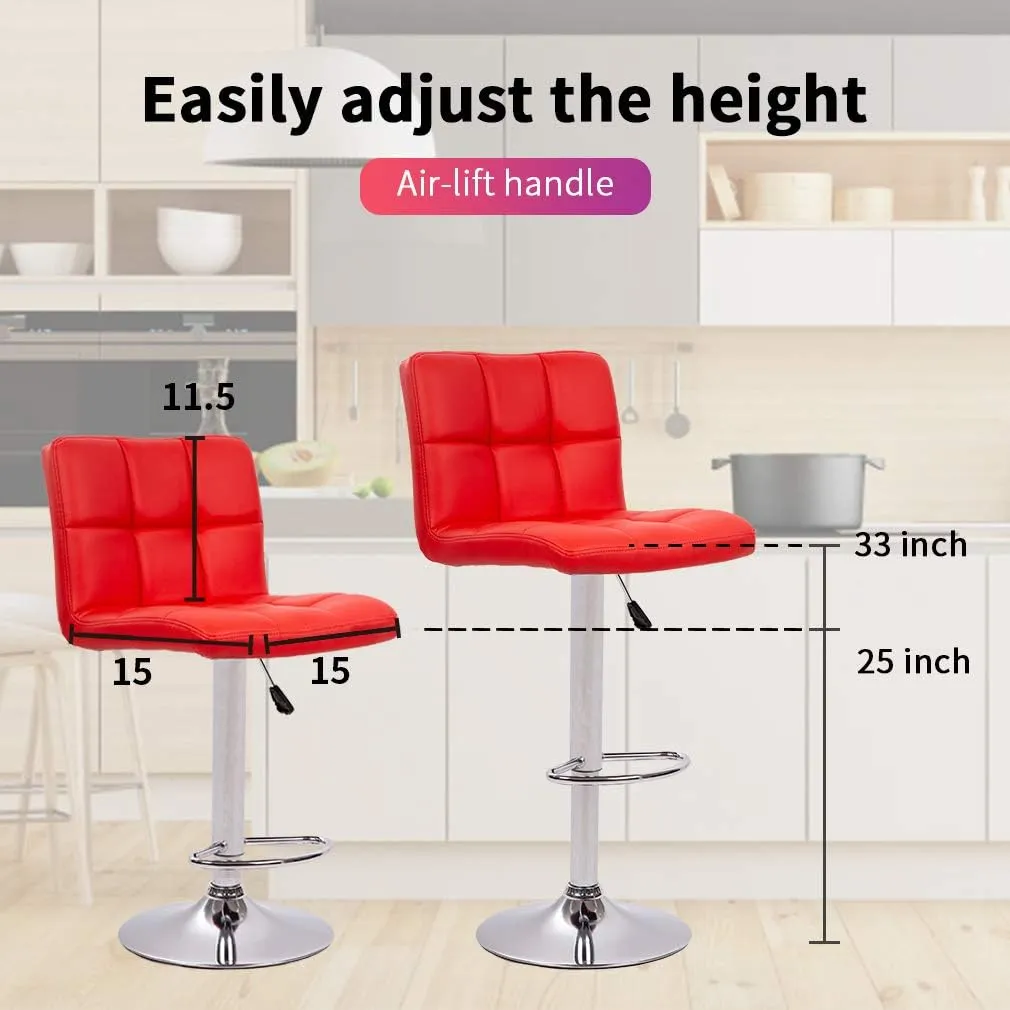 BestOffice Bar Stools Set of 2, Adjustable Swivel Bar Stools, Counter Height Bar Stool with Back PU Leather Armless Hydraulic Kitchen Counter Bar Stool (Black)