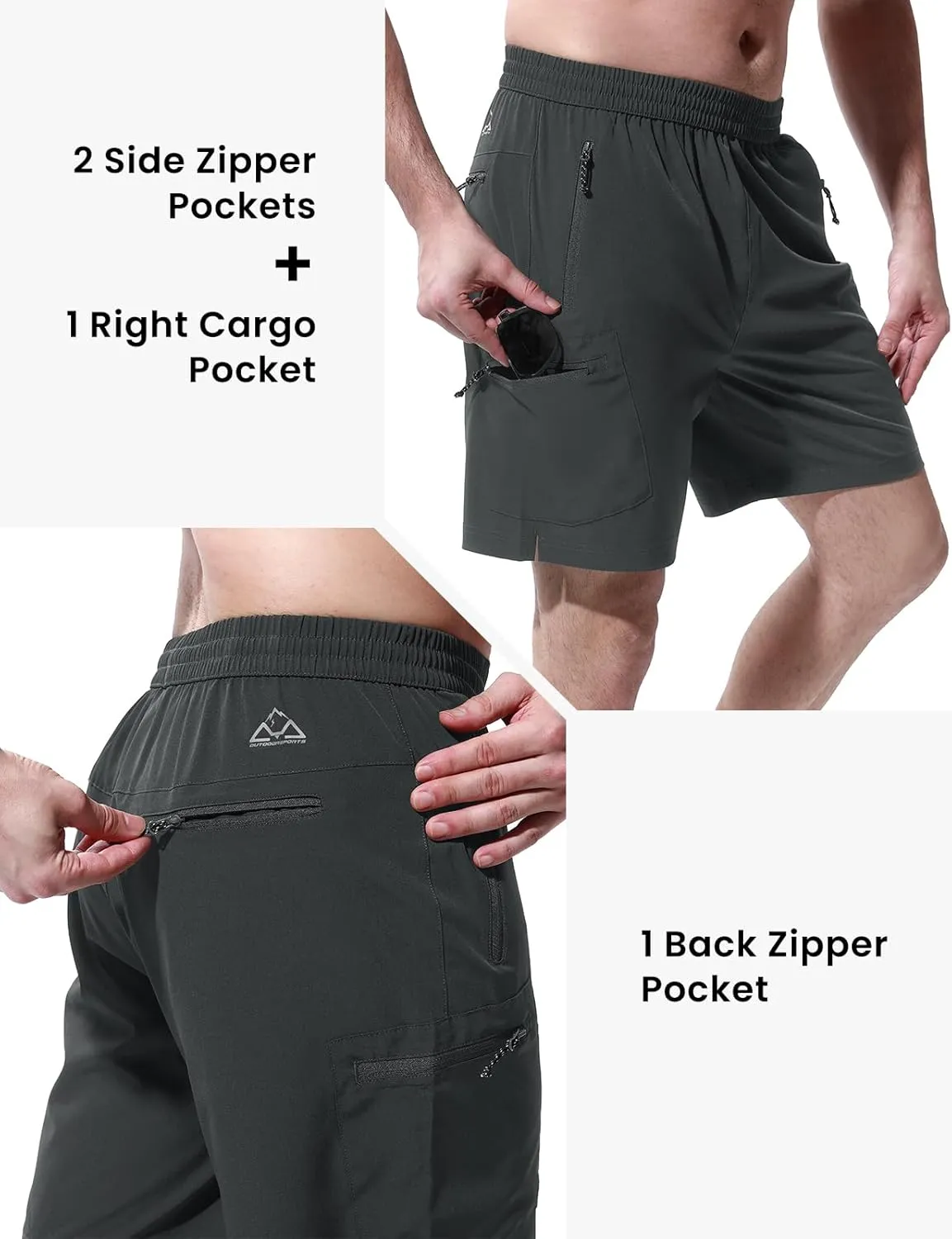 BGOWATU Men's Athletic Hiking Shorts Stretch Quick Dry Sports Gym Shorts with Zipper Pockets for Fishing Travel