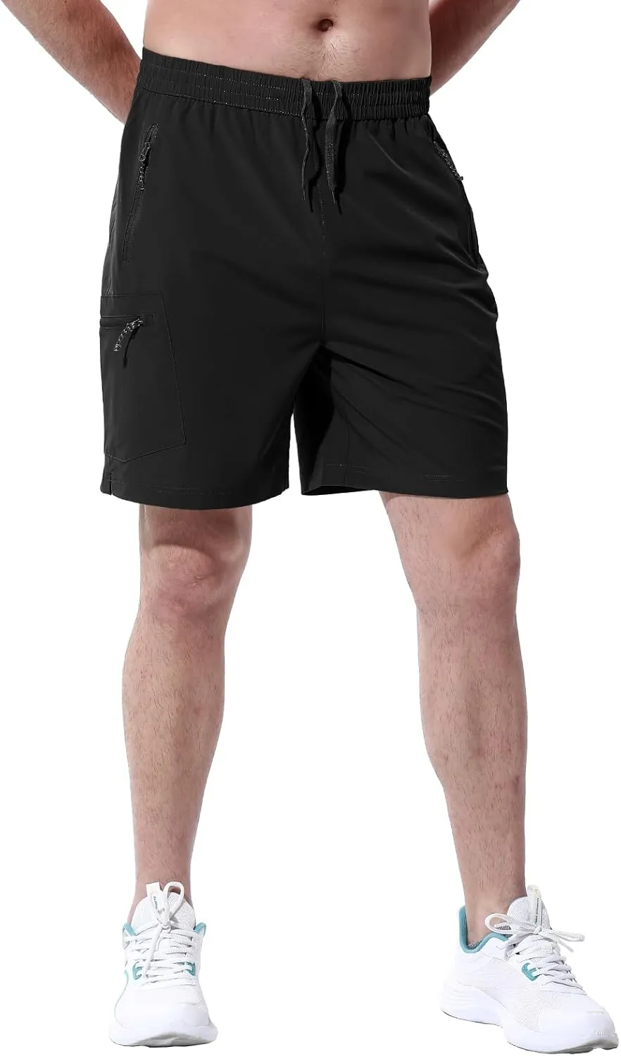 BGOWATU Men's Athletic Hiking Shorts Stretch Quick Dry Sports Gym Shorts with Zipper Pockets for Fishing Travel