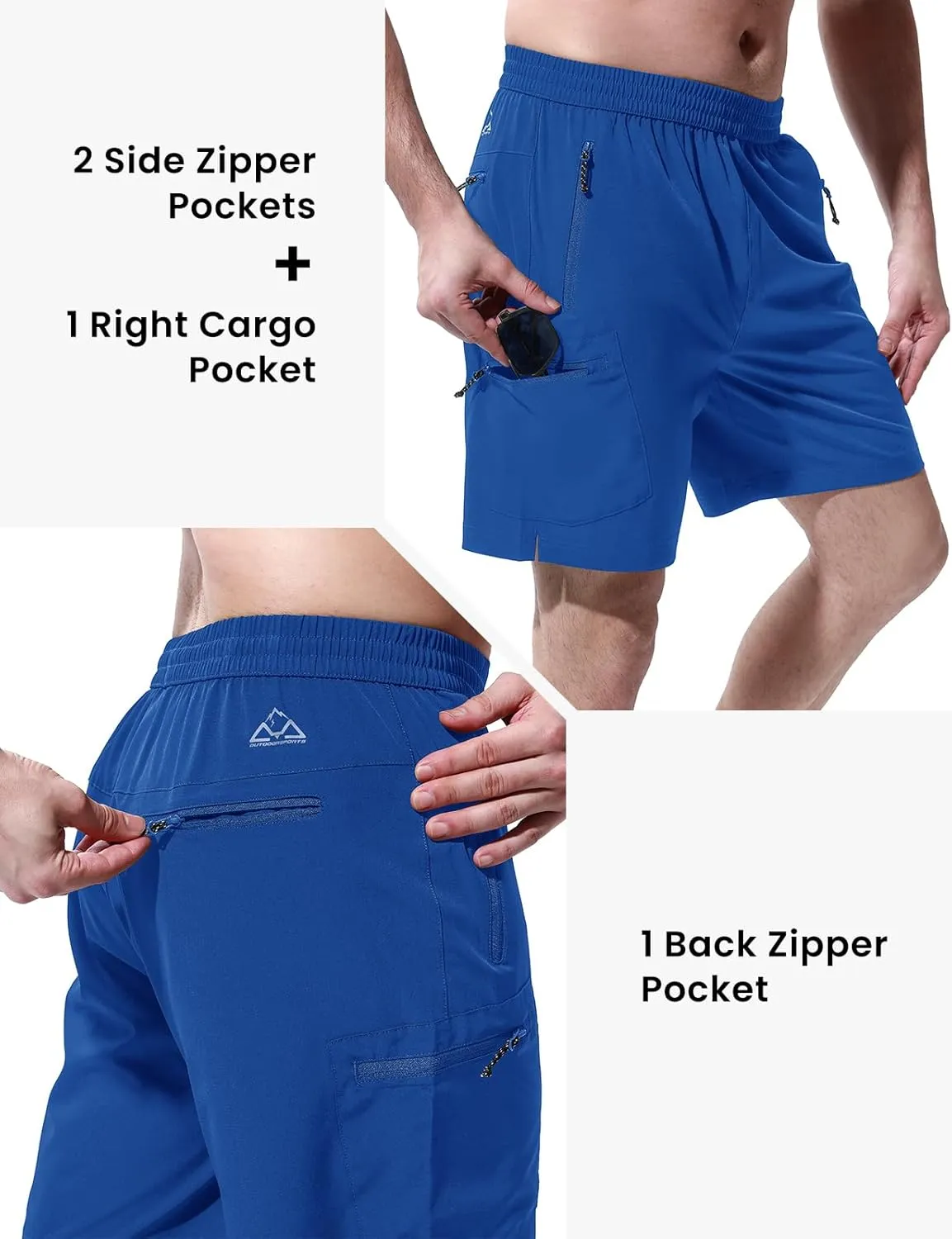 BGOWATU Men's Athletic Hiking Shorts Stretch Quick Dry Sports Gym Shorts with Zipper Pockets for Fishing Travel