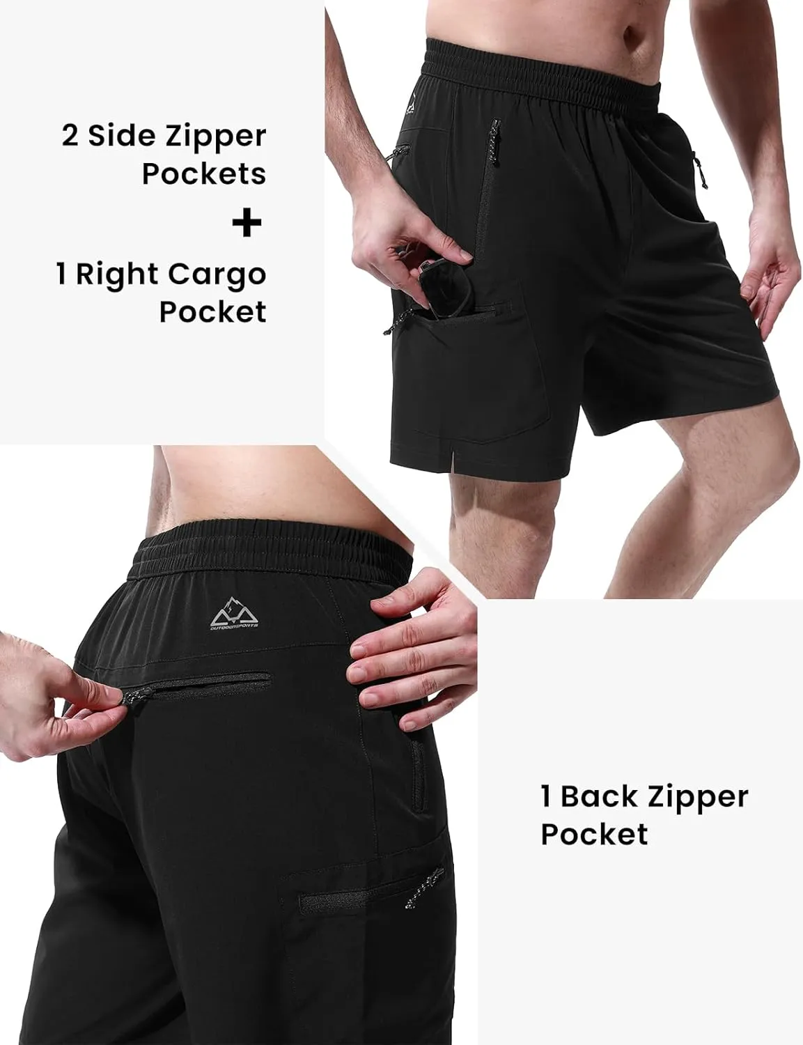 BGOWATU Men's Athletic Hiking Shorts Stretch Quick Dry Sports Gym Shorts with Zipper Pockets for Fishing Travel