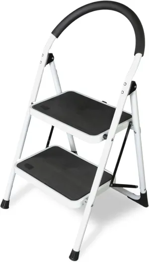 BIG RED 2 Step Ladder: Ergonomic Folding Stool with Anti-Slip Pedal, Step Stool with Padded Handle for Kitchen, Household, Offices. 400 lb Capacity