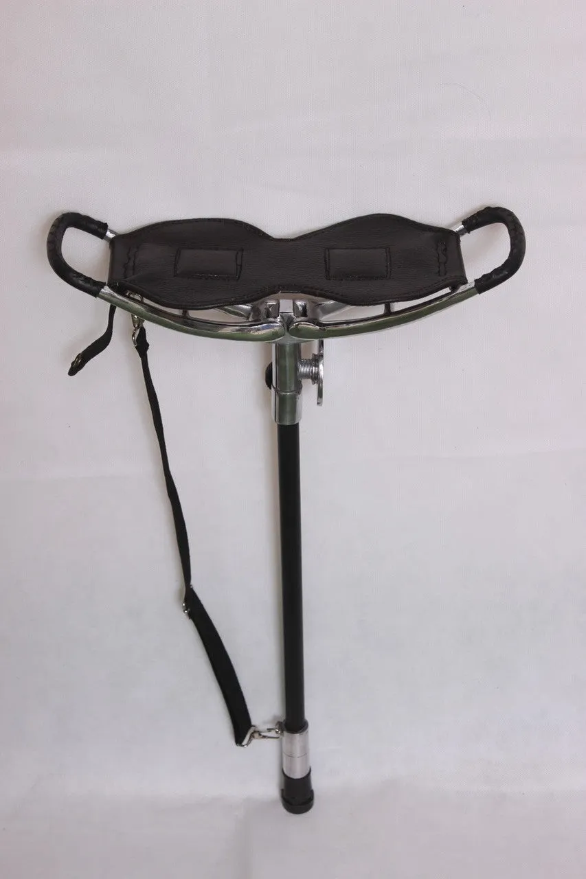Black Leather Shooting Stool with Rubber Ferrule