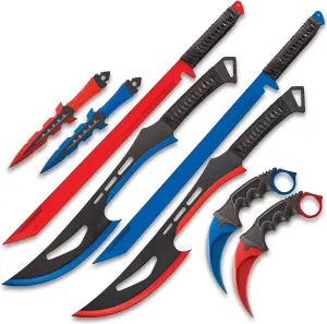 BLACK LEGION Fire and Ice Battle Set - Stainless Steel Blades, TPE Karambit Handle, Cord-Wrapped Sword Handles, Nylon Sheaths – Ideal Set for Aspiring Warriors