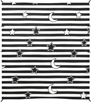 Black White Stripes Stars Moon Foldable Beach Tent UPF50 Water-Resistant Portable Sun Shelter with Sandbags, Sand Shovel, Poles for Camping, Picnics, Backyard