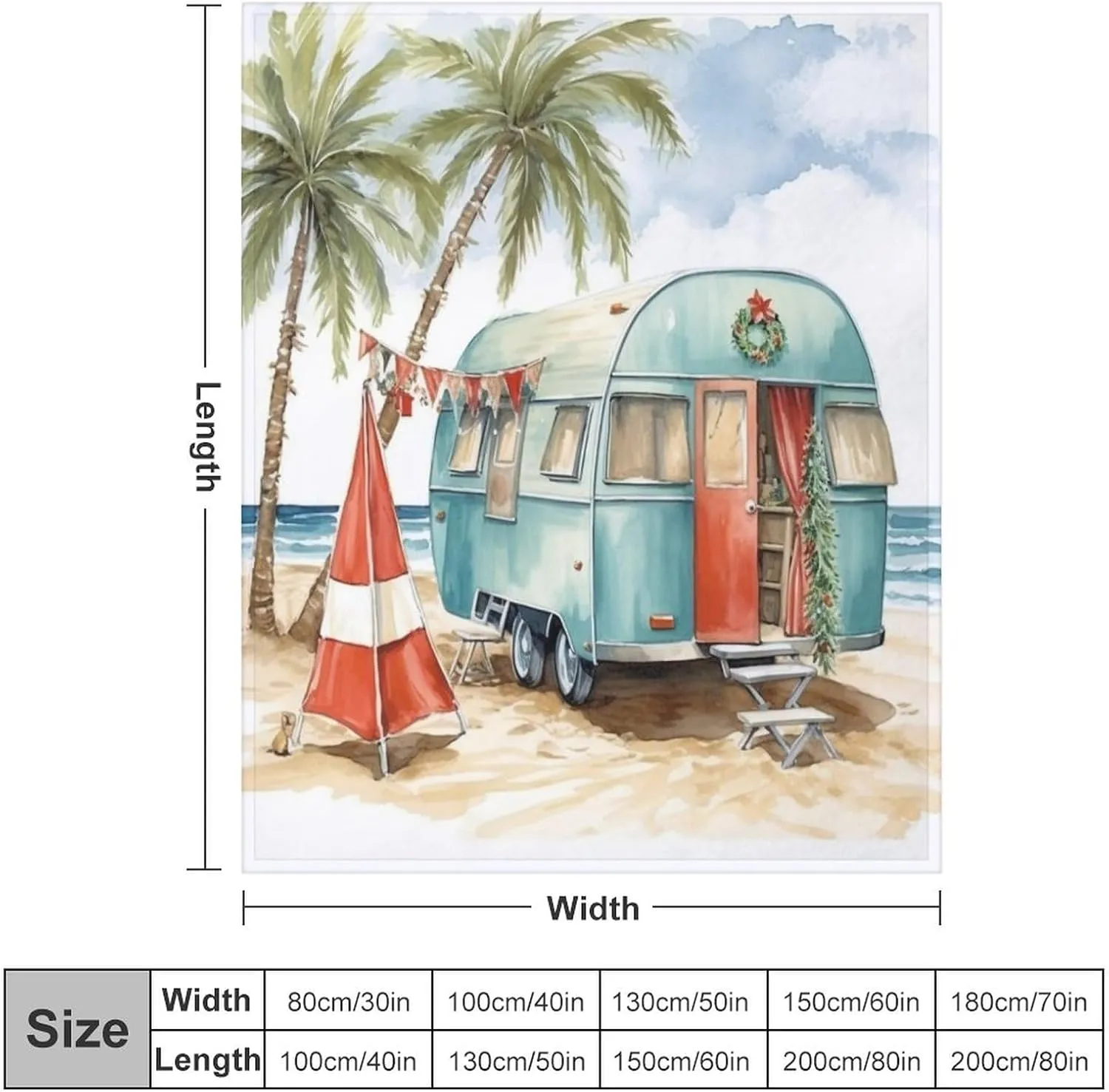 Blanket Camping Trailer Beach Holiday Christmas Print Soft Blankets and Throws for Sofa Camp with Mountain Campfire and Forest Camping Adventure Vintage Warm Cozy Lightweight Blanket 40"x50"