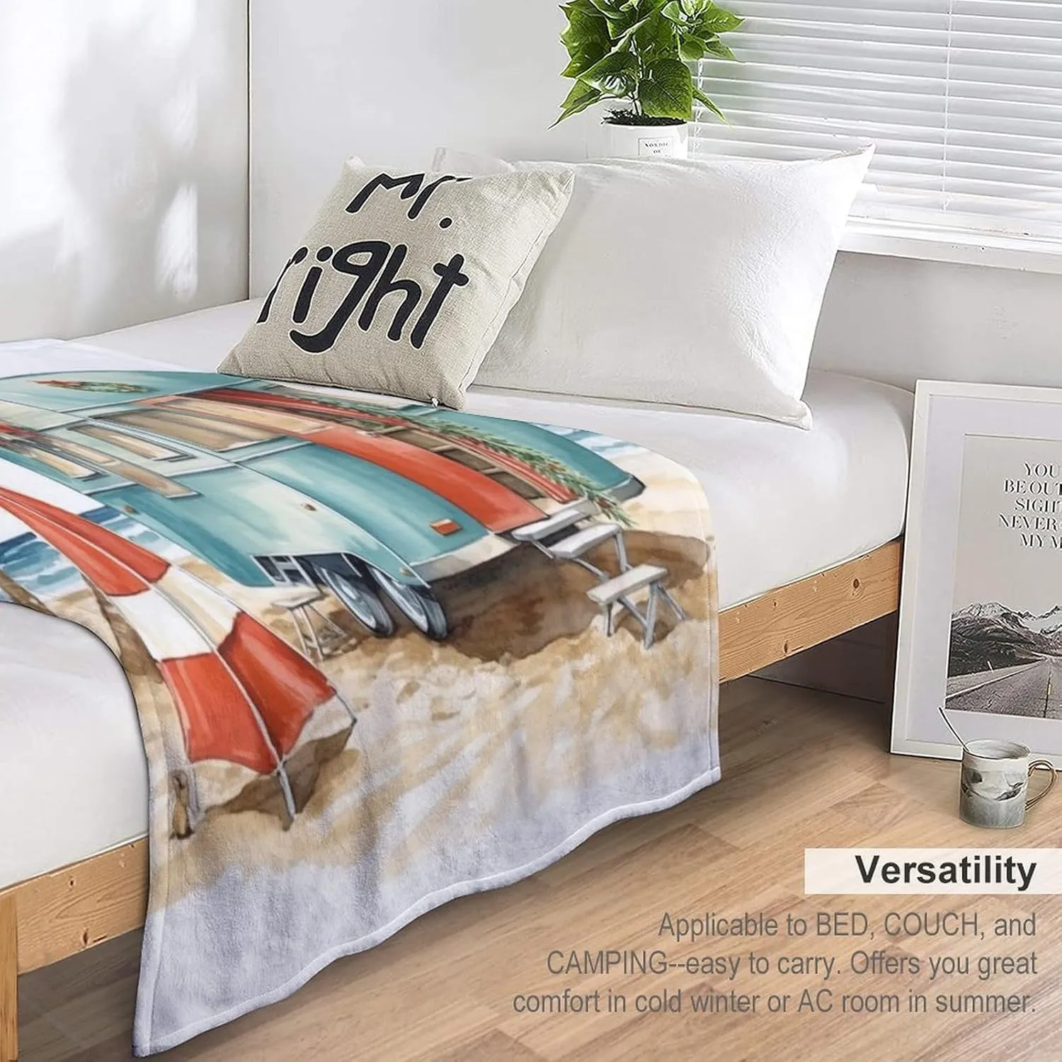 Blanket Camping Trailer Beach Holiday Christmas Print Soft Blankets and Throws for Sofa Camp with Mountain Campfire and Forest Camping Adventure Vintage Warm Cozy Lightweight Blanket 40"x50"