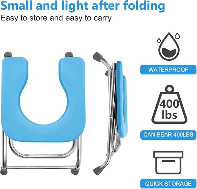 BLIKA U Shaped XL Portable Toilet for Camping, 400LBS Portable Folding Toilet for Adult, XL Stainless Steel Portable Toilet, Truck Toilet Portable