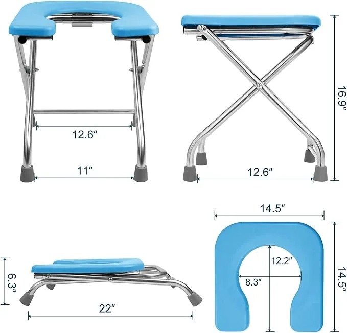BLIKA U Shaped XL Portable Toilet for Camping, 400LBS Portable Folding Toilet for Adult, XL Stainless Steel Portable Toilet, Truck Toilet Portable