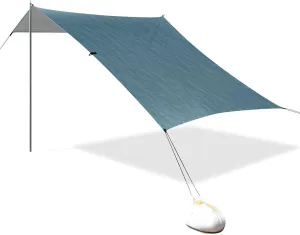 Blue-Green Linen Texture Designed UPF50 Beach Tent Easy Setup Sun Shelter with Sand Pockets for Camping Trips, Fishing, Backyard Fun or Picnics sombrillas para el sol