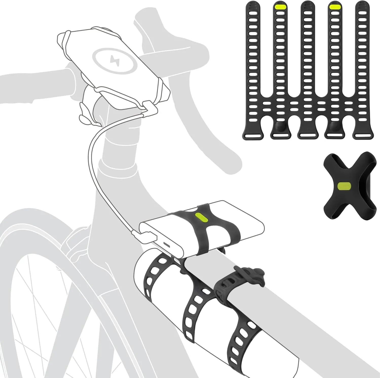 BONE Bike Phone Charger Kit Plus, Adjustable Strap with Power Bank Mount, Scratch-Free Silicone Strap for Water Bottle & Speaker, Quick Setup Holder for Most Portable Chargers