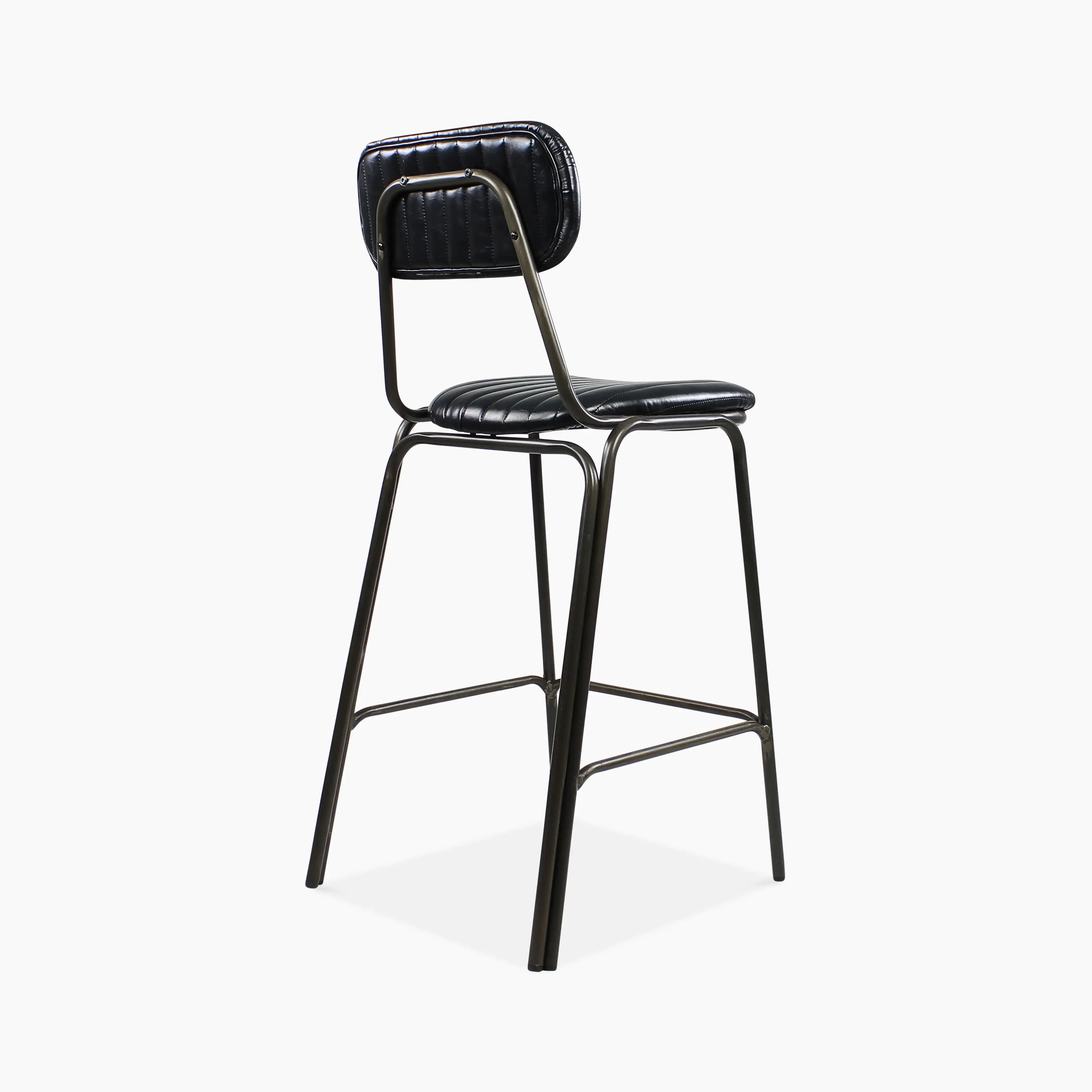 Boston Bar Stool with Backrest | Black Faux Leather & Black