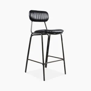 Boston Bar Stool with Backrest | Black Faux Leather & Black
