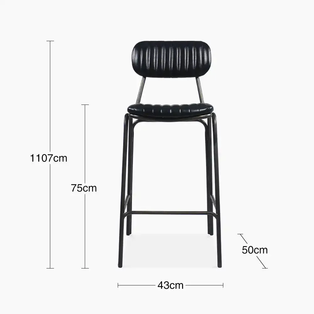 Boston Bar Stool with Backrest | Black Faux Leather & Black