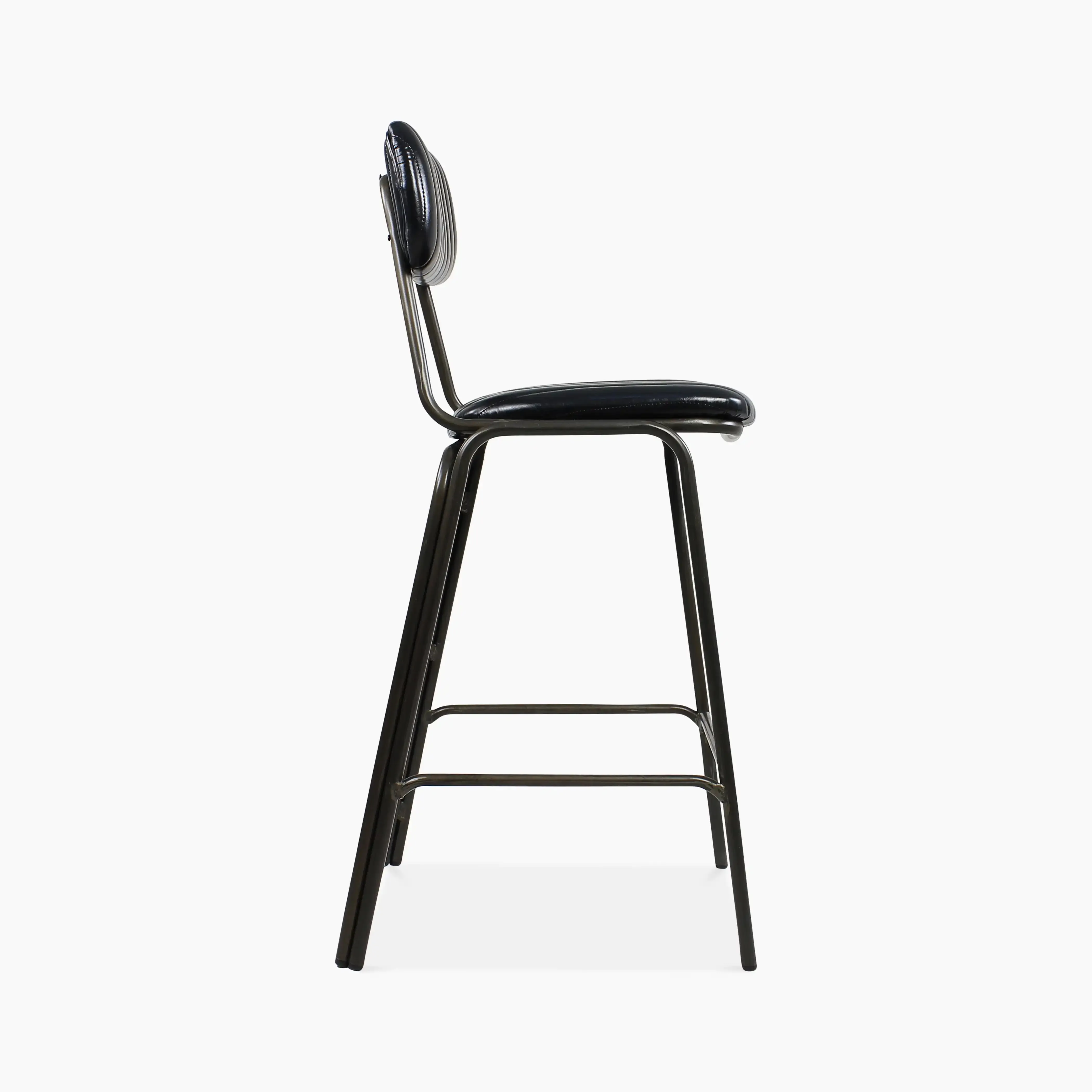 Boston Bar Stool with Backrest | Black Faux Leather & Black