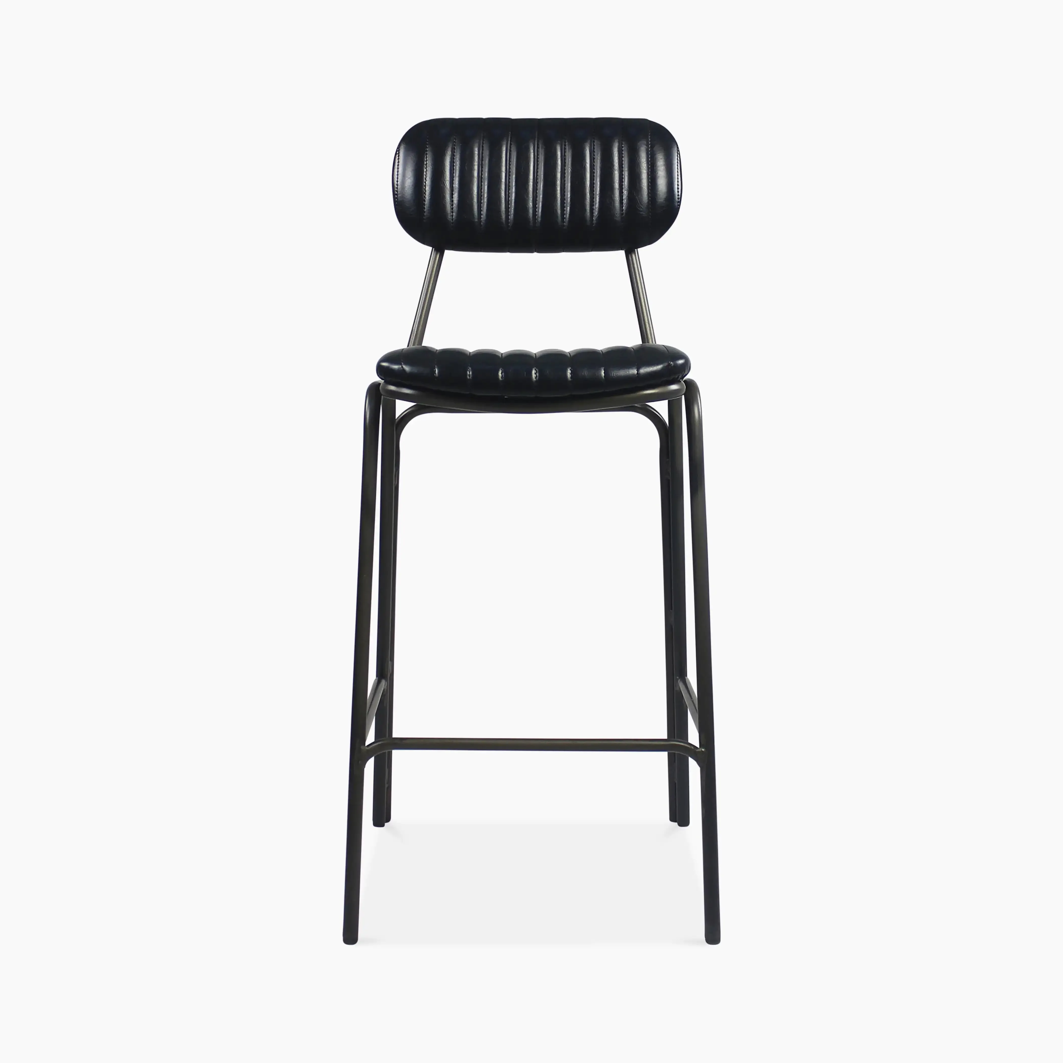 Boston Bar Stool with Backrest | Black Faux Leather & Black