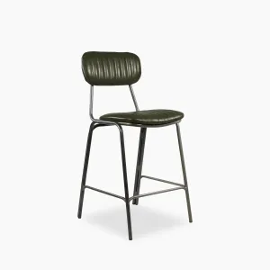 Boston Kitchen Stool | Dark Green Faux Leather & Black