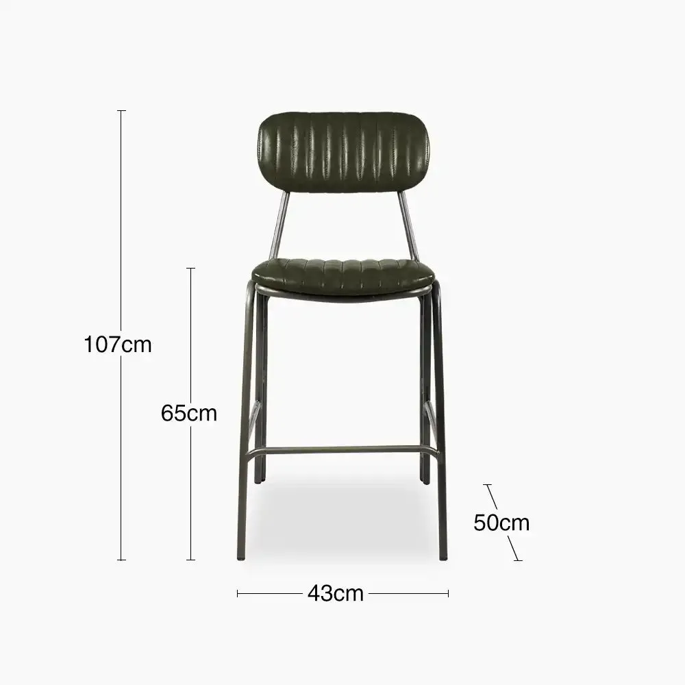 Boston Kitchen Stool | Dark Green Faux Leather & Black
