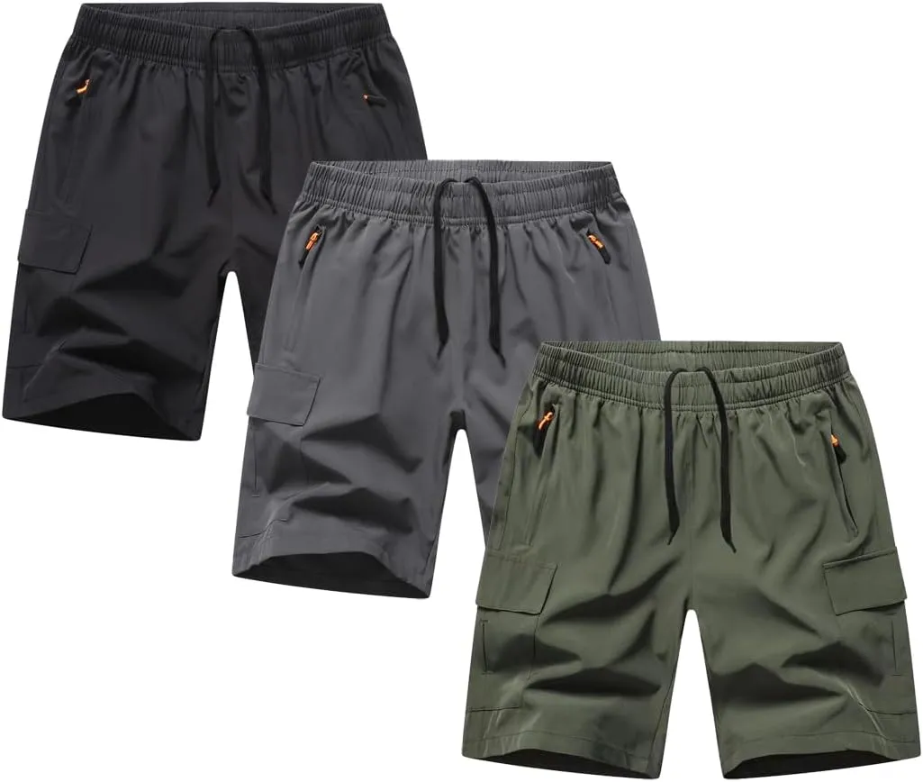 Boys Youth Cargo Shorts Quick Dry Athletic Shorts with Zipper Pockets for Outdoor Camping Hiking
