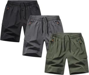 Boys Youth Cargo Shorts Quick Dry Athletic Shorts with Zipper Pockets for Outdoor Camping Hiking