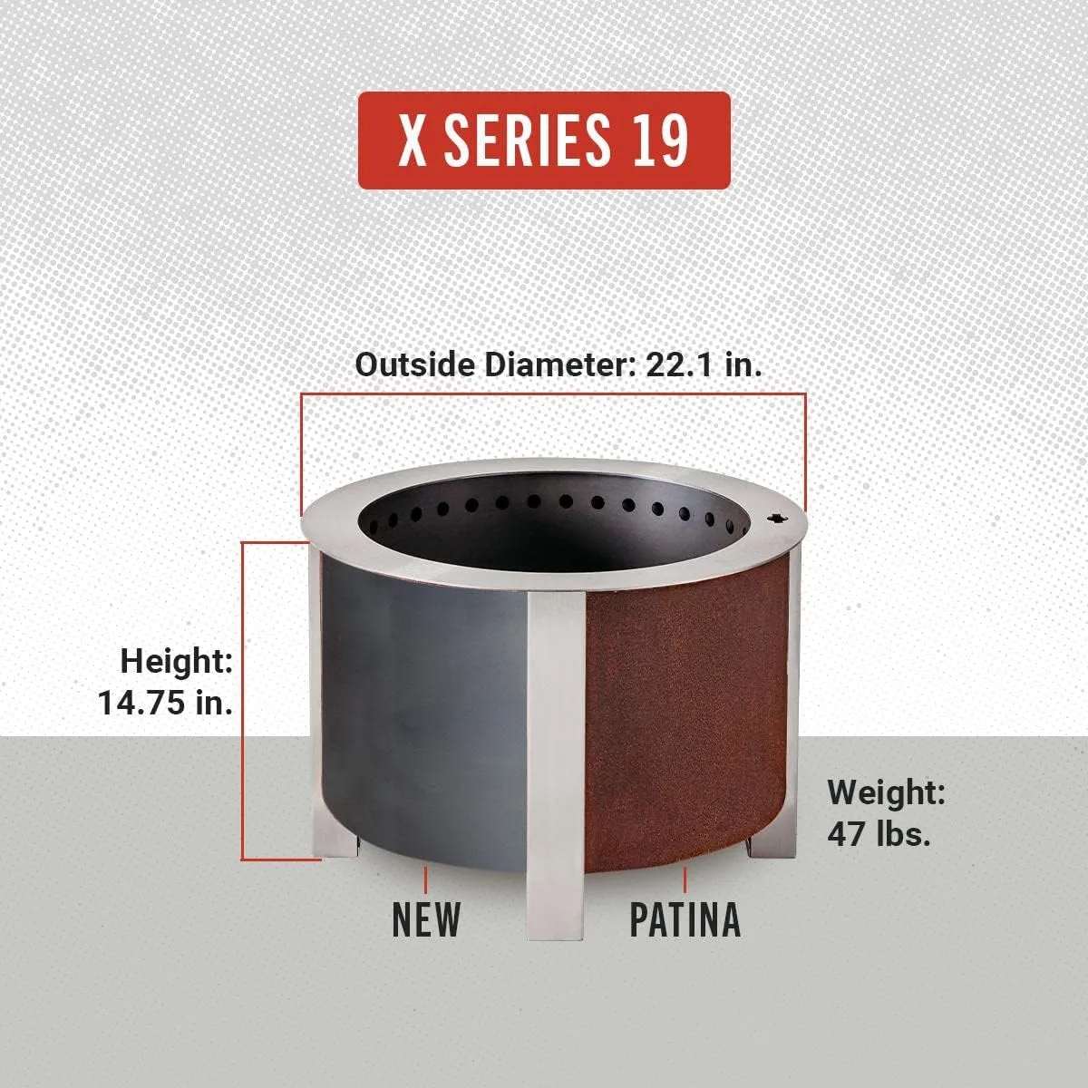 Breeo Smokeless FIrePit (X Series 19, Corten Steel) - 22.1" Smokeless Fire Pit for Outside - 47 lbs - Ideal for Families - Compatible with Wide Range of Breeo Accessories - Gifts for Dad