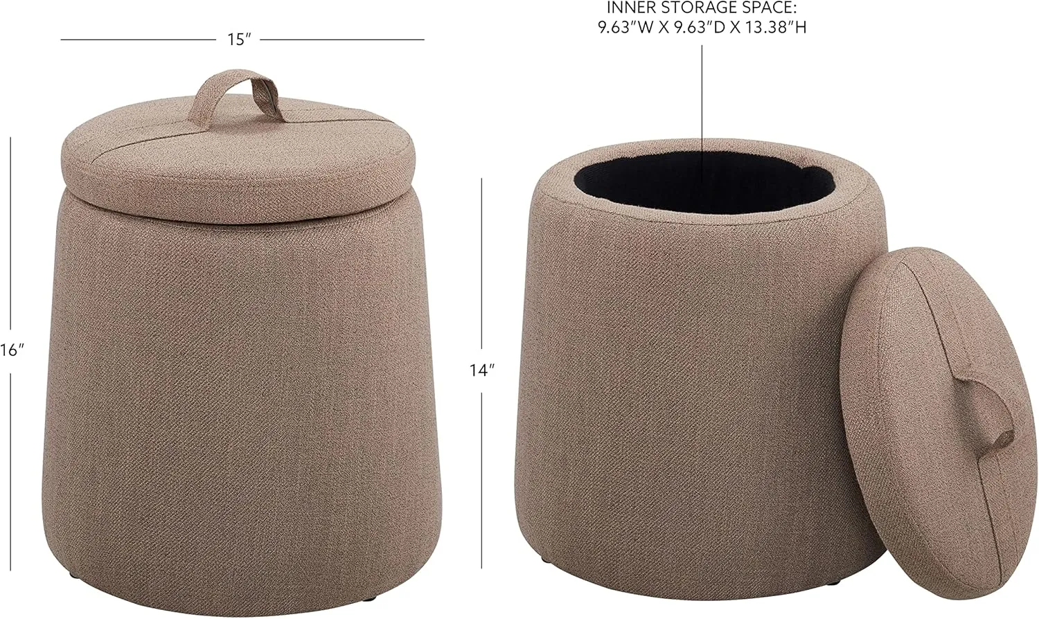 Brentwood Light Brown Upholstered Storage Ottoman by Linon